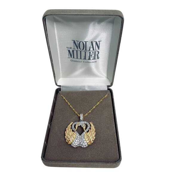 Nolan Miller Gold Tone Necklace With Double Swan Crystal Pendant (6004-1-2) - Picture 1 of 11